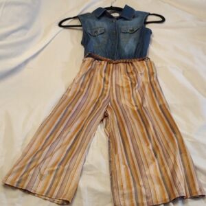 NWT  Girl's Denim Sleeveless Jumpsuit w/Striped Wide Leg Pants -  Size 10